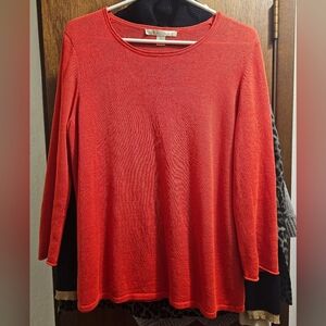 Women's Red-Orange Long Sleeve Top Sz L Rayon/Nylon
